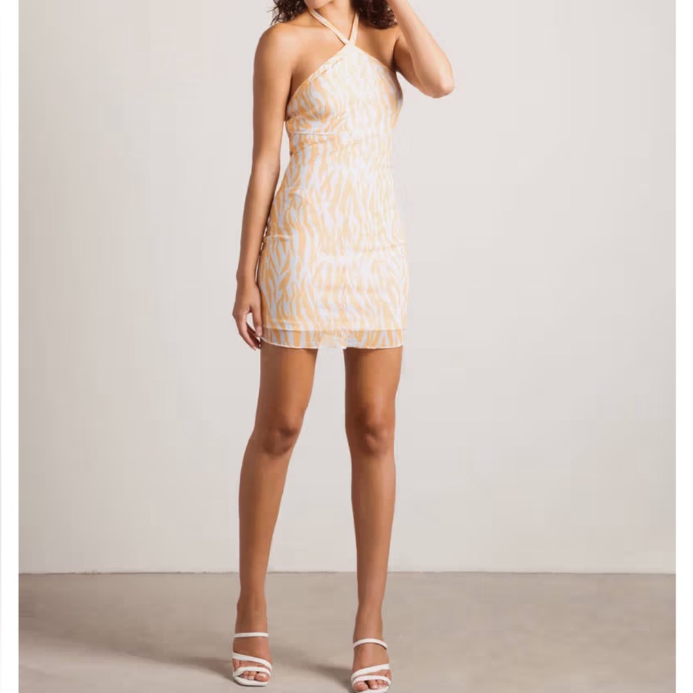 Orange and White Sexy Mini Halter Dress Sz Medium